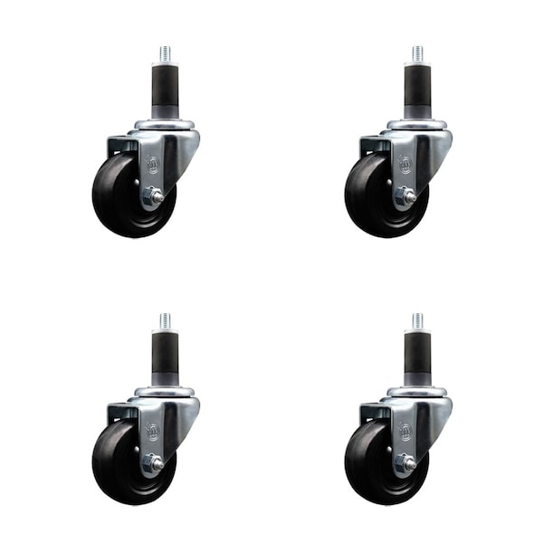 Service Caster 3'' SS Hard Rubber Wheel Swivel 1-1/4'' Expanding Stem Caster Set, 4PK SCC-SSEX20S314-HRS-114-4 - main